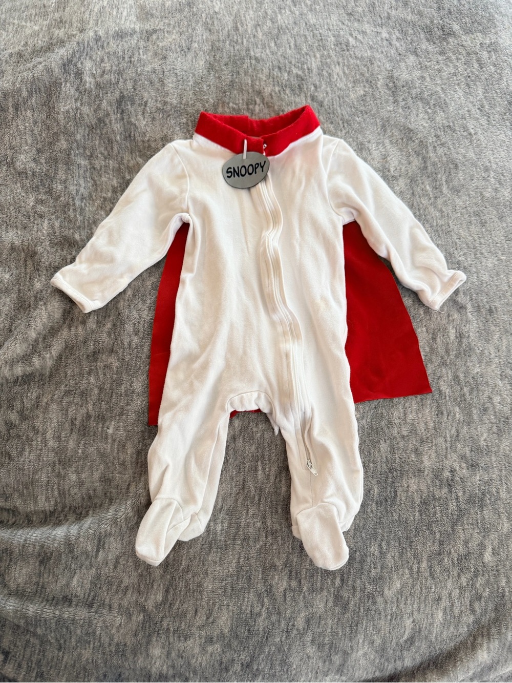 Snoopy Footie. White & Red Baby One-Piece Footed Sleeper with Cape